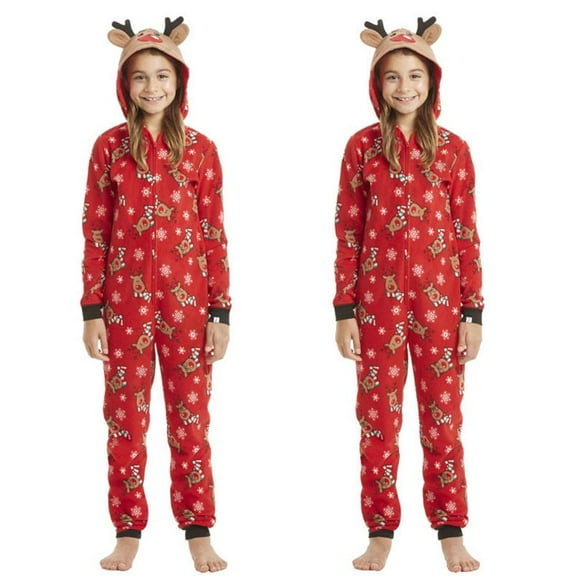 Viworld Christmas Family Matching Hoodie Pajamas Reindeer Romper Long Sleeve One Piece Jumpsuit Zipper Pjs for Adult Kids Baby