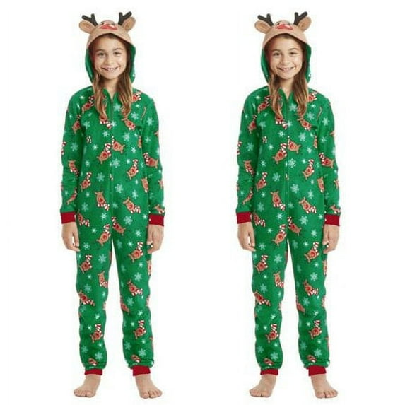 Viworld Christmas Family Matching Hoodie Pajamas Reindeer Romper Long Sleeve One Piece Jumpsuit Zipper Pjs for Adult Kids Baby