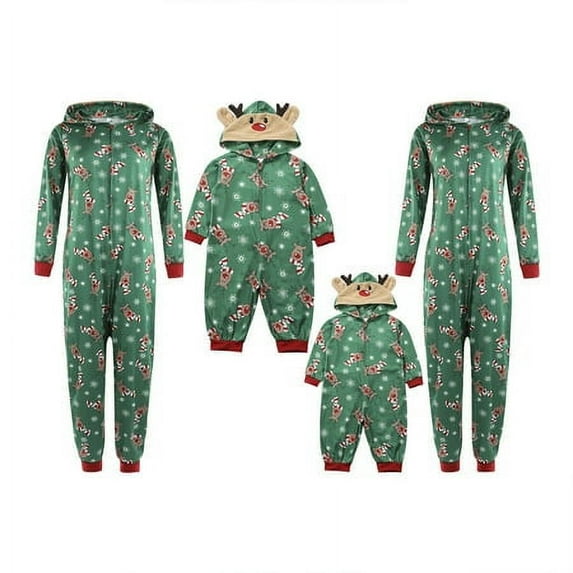 Viworld Christmas Family Matching Hoodie Pajamas Reindeer Romper Long Sleeve One Piece Jumpsuit Zipper Pjs for Adult Kids Baby