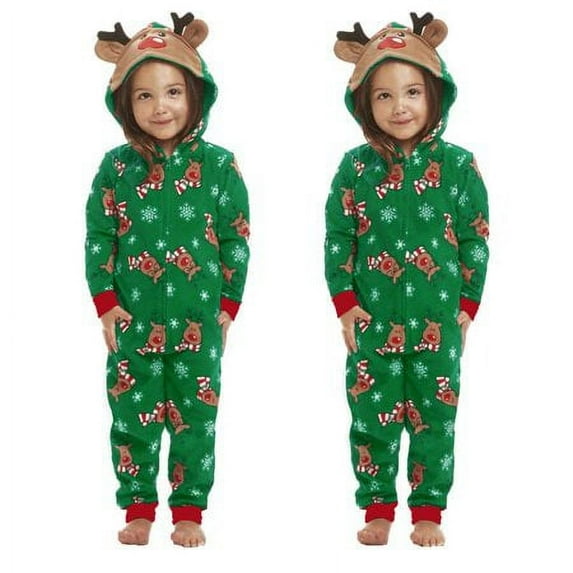 Viworld Christmas Family Matching Hoodie Pajamas Reindeer Romper Long Sleeve One Piece Jumpsuit Zipper Pjs for Adult Kids Baby