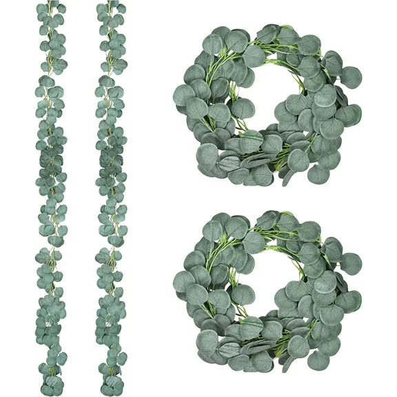 Viworld Crafts Faux Eucalyptus Garland Artificial Green Vines - Fake Greenery Garland Sage Green Decor Leaf Garland - Silver Dollar Eucalyptus Leaves for Wedding 2 PCs