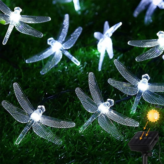 Viworld Dragonfly Solar String Lights Outdoor 23 Feet 50 Led Waterproof Solar Powered Fairy Lights, 8 Modes Decorative Lights for Patio Garden Yard Fence Wedding Christmas Party, Cool White