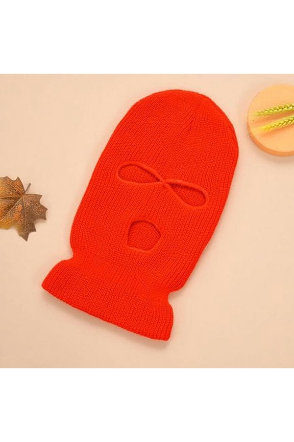 Full Face Ski Mask Winter Hat Balaclava Hood Beanie Knitted Headgear Three Holes-Three Holes Orange