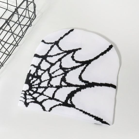 Viworld Halloween Knit Beanie Hat for Men Women, Unisex Adult Warm Winter Beanies Gothic Spider Web Pattern Knitted Hats