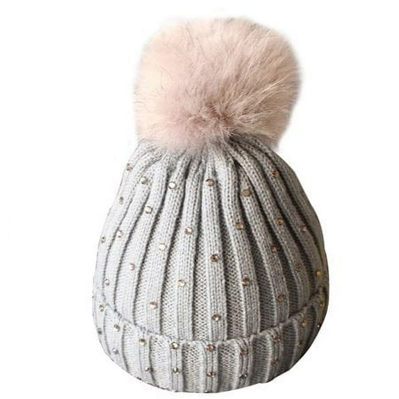 Viworld Kids Baby Girl Warm Winter Knit Beanie Fur Candy Color Bling Hat Crochet Ski Cap