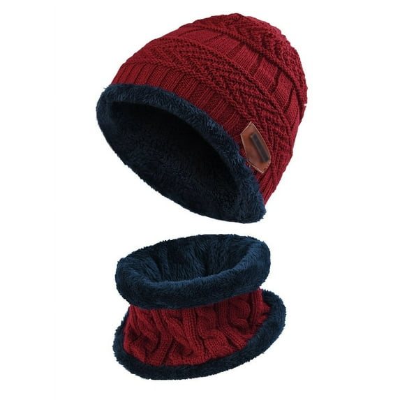 Viworld Kids Winter Warm Knit Beanie Hat and Circle Scarf Set with Fleece Lining for Children Boys Girls