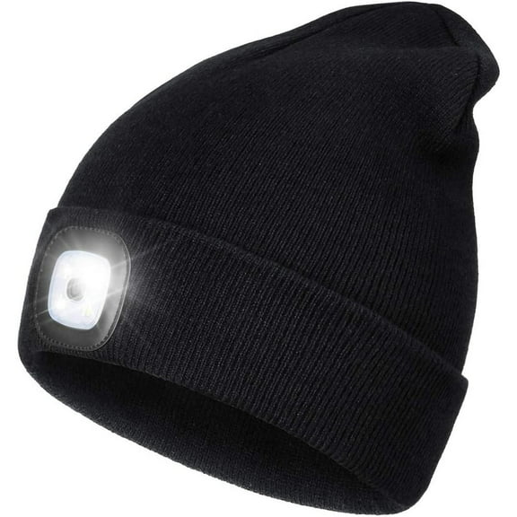 Viworld Knitted Beanie Hat With 4 LED Flashlight Winter Hat USB Rechargeable Headlamp Cap for Hunting Camping Unisex (Black)