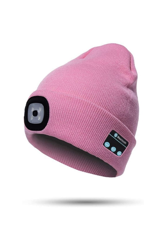 LED Beanie Bluetooth Hat Built-in Stereo Speakers & Mic Hands-Free Hat Lights USB Rechargeable LED Headlamp Winter Knit Cap for Men Women, PInk