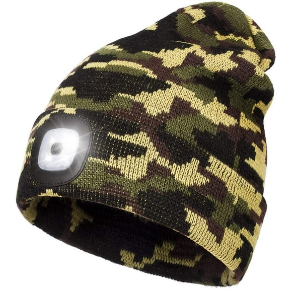 Viworld LED Beanie Hat with Lights, Unisex USB Rechargeable 4 LED Headlamp Cap Winter Hat for Outdoor Sport Ski Running, Army Green