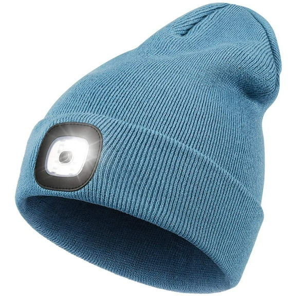 Viworld LED Beanie Hat with Lights, Unisex USB Rechargeable 4 LED Headlamp Cap Winter Hat for Outdoor Sport Ski Running, Blue