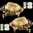 thumbnail image 1 of Viworld LED Rope Lights Battery Operated String Lights 40Ft 100 LEDs 8 Modes Outdoor Waterproof Fairy Lights Dimmable/Timer with Remote for Camping Party Christmas Decoration (Warm White- 2Pack ), 1 of 7