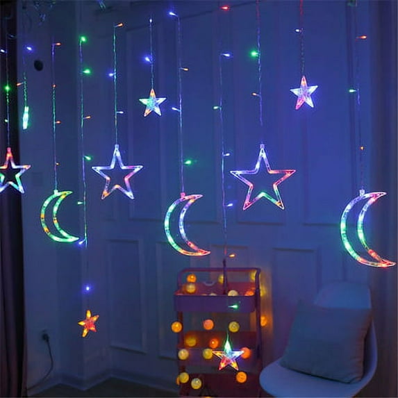 Viworld LED Star Moon Lamp Fairy Curtain String Lights Garland Christmas Lights Decor for Room Home Wedding Party Window Decor