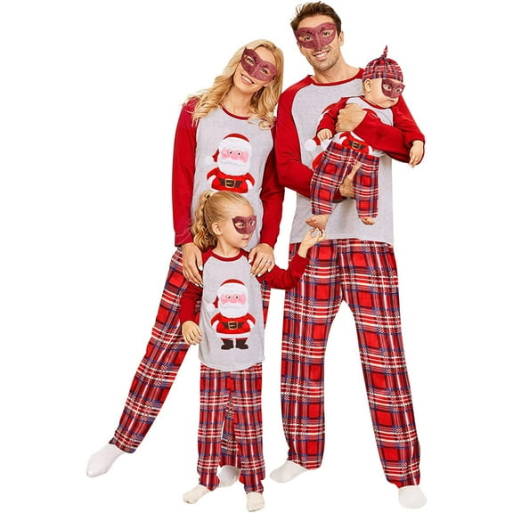Viworld Matching Family Pajamas Sets Christmas PJ's Letter Print Top and Plaid Pants Xmas Jammies Sleepwear