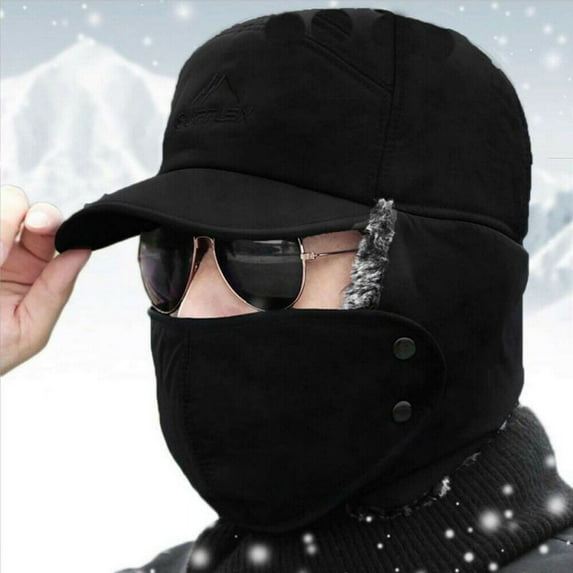Viworld Men's Faux Fur Trapper Hat Face Shield Ear Protection Winter Thick Cycling Ski Cap