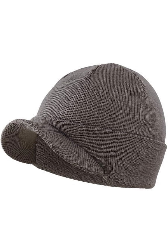 Men's Winter Beanie Hat with Brim Warm Double Knit Cuff Beanie Cap