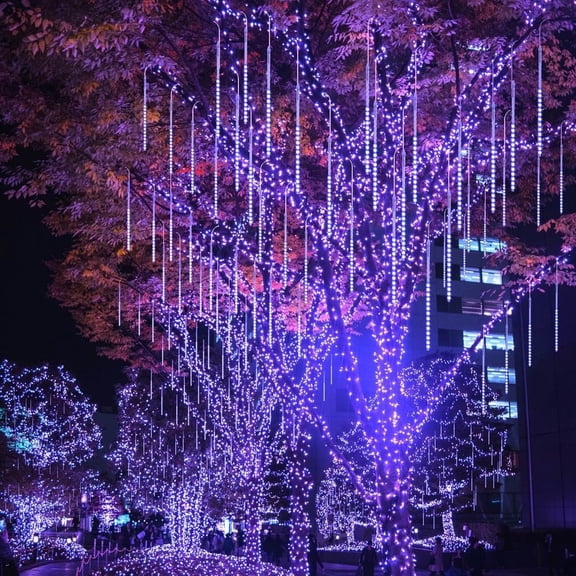 Viworld Meteor Shower Rain Lights, 50cm 8 Tubes LED Icicle Snow Falling Christmas Lights Outdoor Raindrop Lights for Xmas Tree Holiday Garden Decoration, Blue