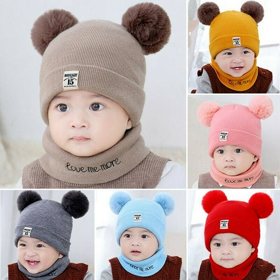 Viworld Newborn Kids Baby Boy Girl Pom Hat Winter Warm Knit Bobble Beanie Cap Scarf Set