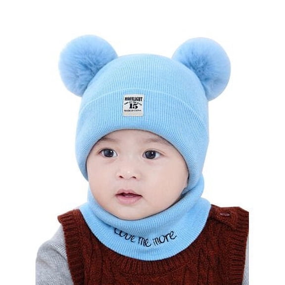 Viworld Newborn Kids Baby Boy Girl Pom Hat Winter Warm Knit Bobble Beanie Cap Scarf Set