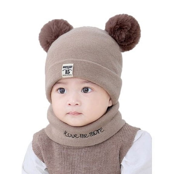 Viworld Newborn Kids Baby Boy Girl Pom Hat Winter Warm Knit Bobble Beanie Cap Scarf Set
