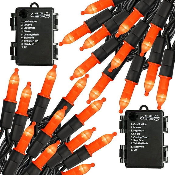 Viworld Orange Battery Operated Christmas Lights, 2 Pack 50 LED 16FT Waterproof String Christmas Tree Lights with 8 Modes, Xmas Decorations for Indoor Outdoor Yard Wedding Home Decor