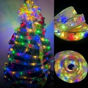 Viworld Silver Christmas Ribbon with Colorful Lights, 16.4 ft Wired Organza Ribbon with 50 Colorful Lights String, Christmas Ribbon Fairy Lights for Party Holiday New Year Indoor Outdoor Decoration