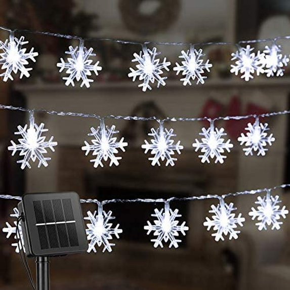 Viworld Snowflake Solar Decorations Lights, 20/50 Led Outdoor Waterproof Fairy Lights with 8 Lighting Modes for Wedding, Party, Tree, Room, Garden, Patio, Yard, Home(Pure White,5M20LED)