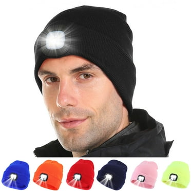 Viworld Unisex 4 LED Beanie Hat with The Lights Winter Warm Headlamp Cap for Men Women USB Rechargeable Caps Gifts, Black