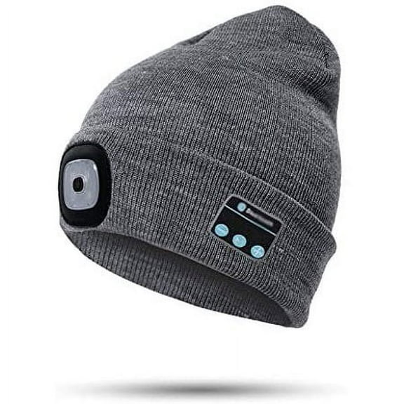Viworld Unisex Bluetooth Beanie Hat with Light,4 LED USB Rechargeable Wireless Headphones Tech Caps,Gifts for Men Father Dad Husband Boyfriend Him Women Teen Boy Girls (Grey)