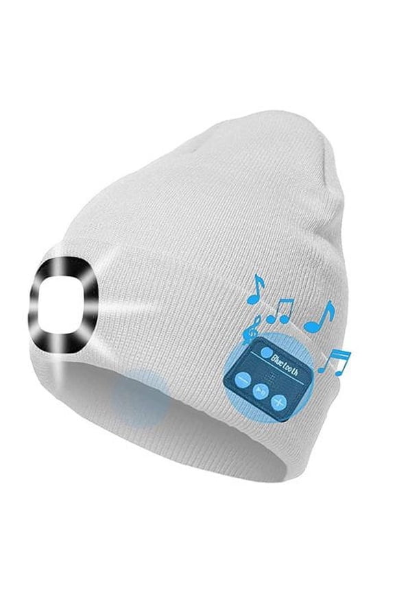 Unisex Bluetooth Beanie Hat Light Wireless Headphones Gifts for Women Men Dad (White)