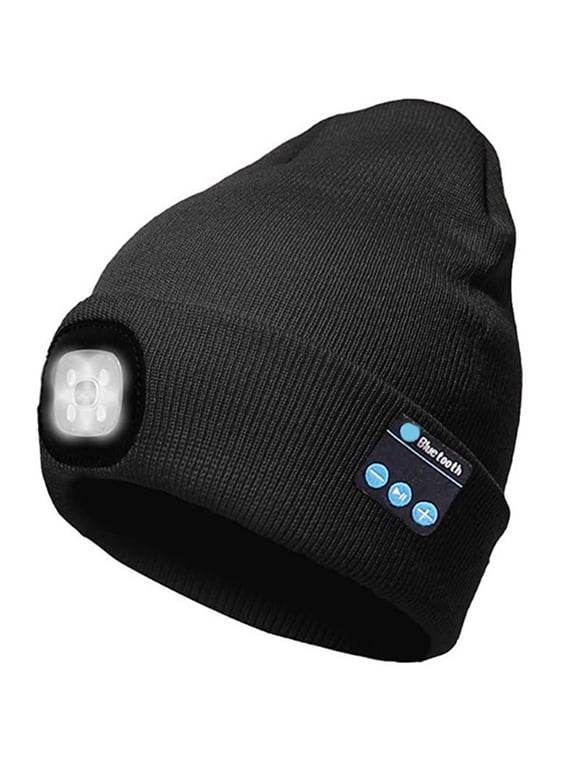 Unisex Bluetooth Beanie Hat with Light,4 LED USB Rechargeable Wireless Headphones Tech Caps,Gifts for Men Women Teen Boys (Black)