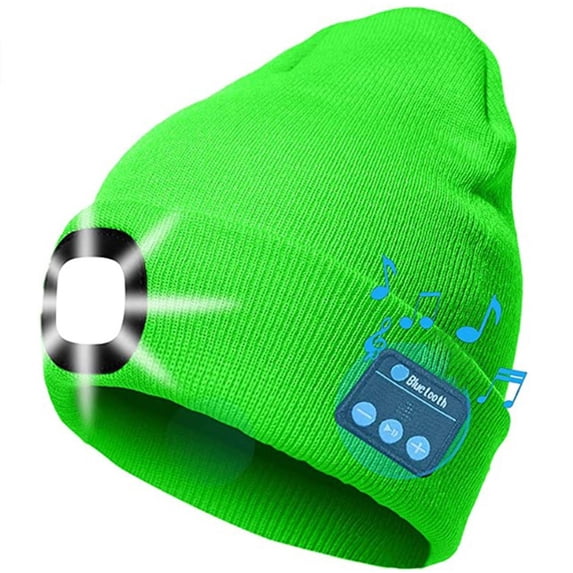 Viworld Unisex Bluetooth Beanie Hat with Light,4 LED USB Rechargeable Wireless Headphones Tech Caps,Gifts for Men Women Teen Boys (Green)