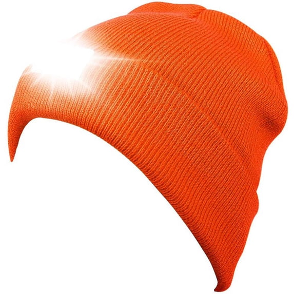 Viworld Unisex Knitted Beanie with Light ,Winter Warm Cuffed Beanie Cap Built-In 5 LED Flashlight Men Women Headlamp Hat for Outdoor Hiking ,Camping ,Running Orange