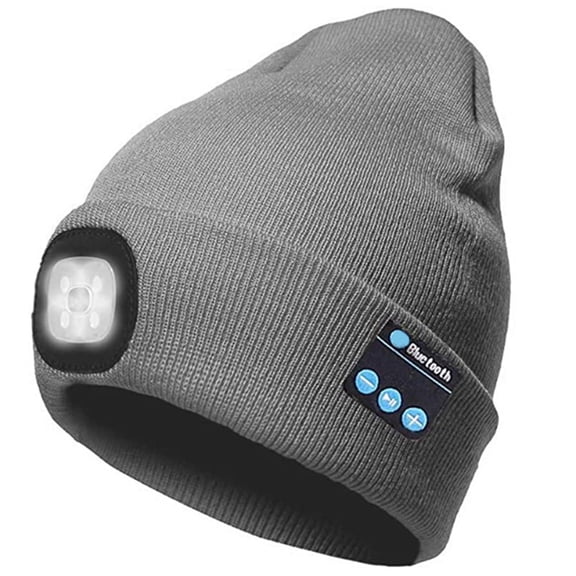 Viworld Unisex LED Bluetooth Beanie Hat with Headlight Upgraded Musical Knitted Cap with Headphone & Mic Winter Gifts for Men Women (Hemp Grey)