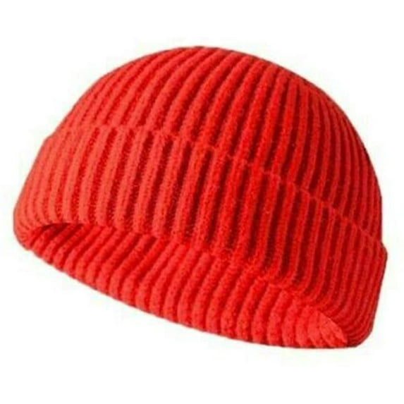 Viworld Unisex Winter Beanie Hat Short Ribbed Fisherman Skullcap Trawler Knit Cuff Beanie Cap, Red