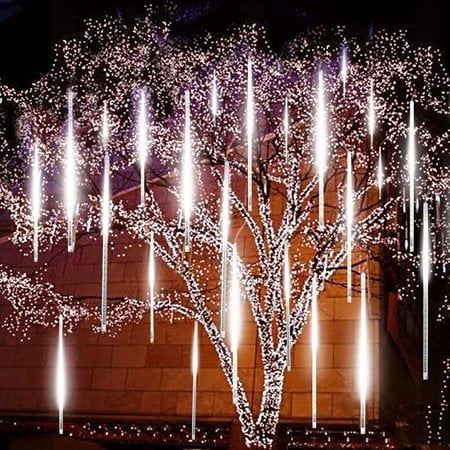 Viworld Upgraded Meteor Shower Rain Lights - Waterproof Drop Icicle Snow Falling Raindrop 50cm 8 Tubes Cascading Lights for Wedding Xmas Home Décor (2Pack Whtie)