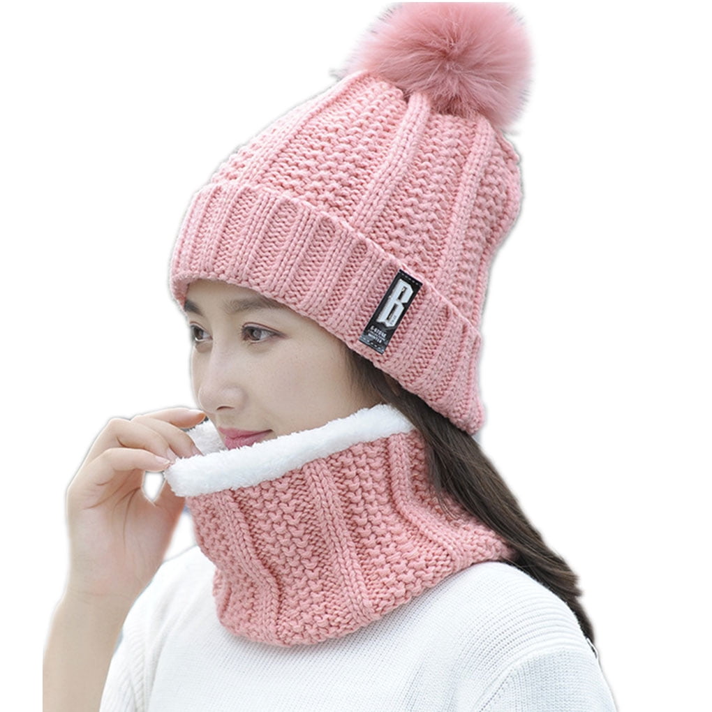 Viworld Winter 2Pcs Pom Pom Cable Beanie Hat Scarf Set Soft  display picture 3