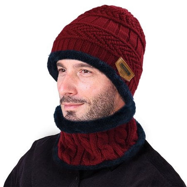 Winter Beanie Hat Scarf Set, Muffler Winter Cap Thick Fleece Lined Skull Cap Hat 2Pcs Beanie Hat Scarf Set Men Knit Skull Cap Skullies Fall  main image 3