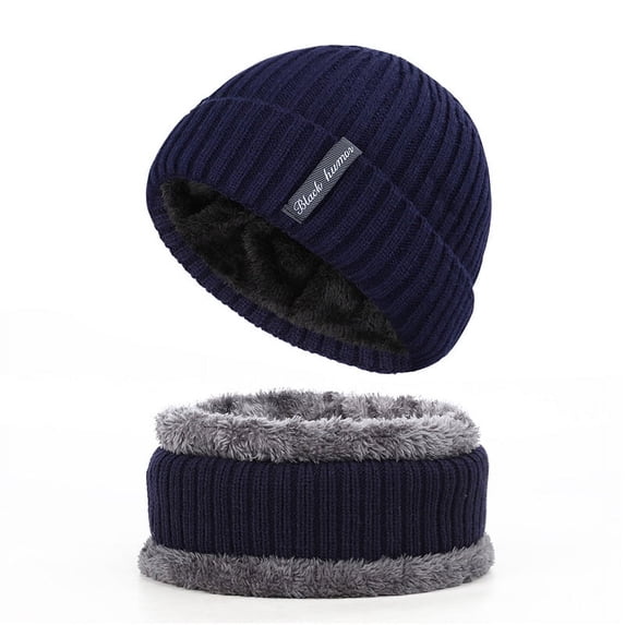 Viworld Winter Beanie Hats Scarf Set Warm Knit Hats Skull Cap Neck Warmer with Thick Fleece Lined Winter Hat & Scarf for Men Women , Navy