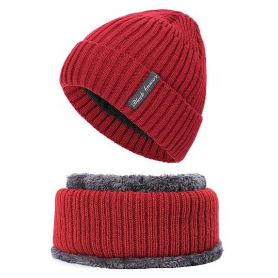 Viworld Winter Beanie Hats Scarf Set Warm Knit Hats Skull Cap Neck Warmer with Thick Fleece Lined Winter Hat & Scarf for Men Women , Red