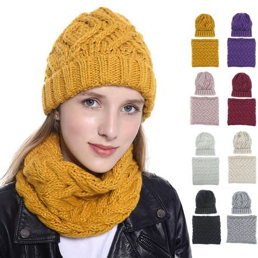 Viworld Winter Hat and Scarf Set for Women Warm Knitted Diamond Plaid Beanie Cap and Neck Warmer