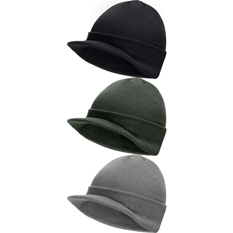 Viworld Winter Men's Knit Cap with Brim Beanie Hat Warm Thick Hat for  Outdoor (Black, Dark Gray, Light Gray)