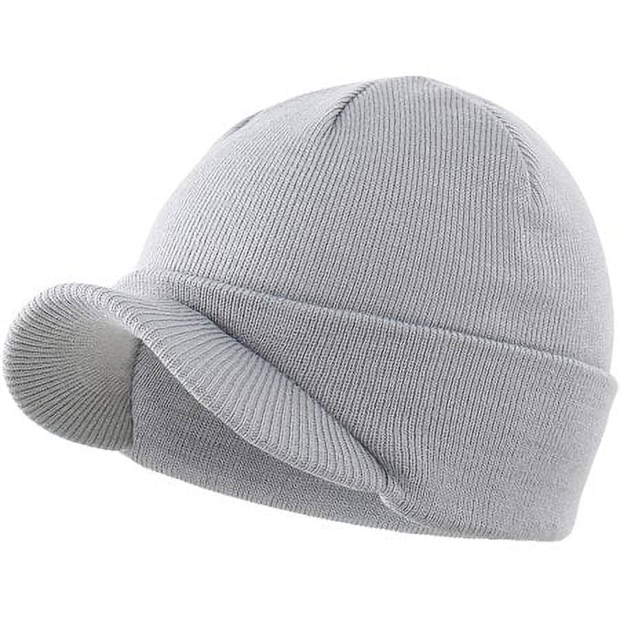 Viworld Winter Men's Knit Cap with Brim Beanie Hat Warm Thick Hat for