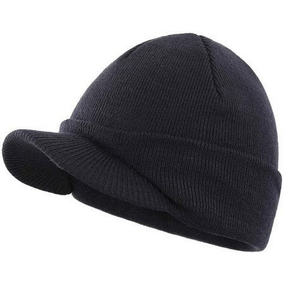 Viworld Winter Men's Knit Cap with Brim Beanie Hat Warm Thick Hat for Outdoor