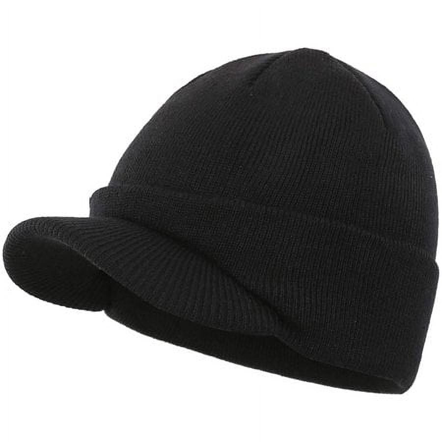 Viworld Winter Men's Knit Cap with Brim Beanie Hat Warm Thick Hat for