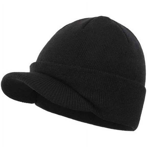 Viworld Winter Men's Knit Cap with Brim Beanie Hat Warm Thick Hat for Outdoor