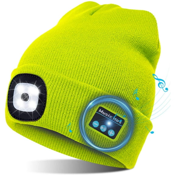 Viworld Wireless Musical Beanie Hat with Light, LED Headphone Running Beanie, Unisex Winter Warm Knit Cap for Sports Outdoors (Yellow)