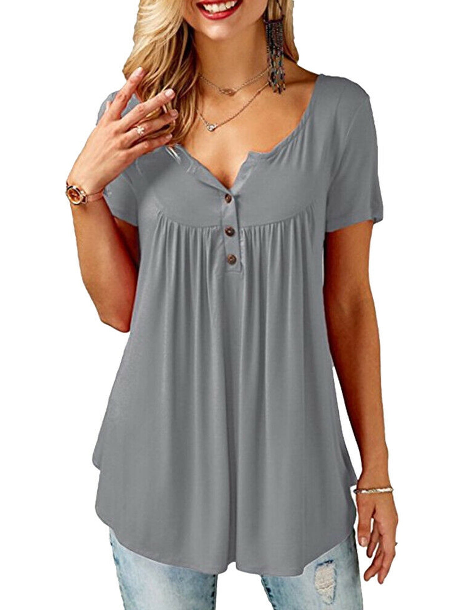 Viworld Women Casual Loose T Shirt Basic Summer Cotton Tops Plus Size