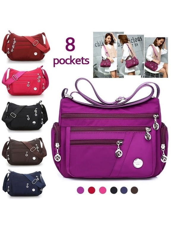 Women Multi Pockets Crossbody Bag Waterproof Nylon Single Shoulder Bag Travel Purses and Handbags