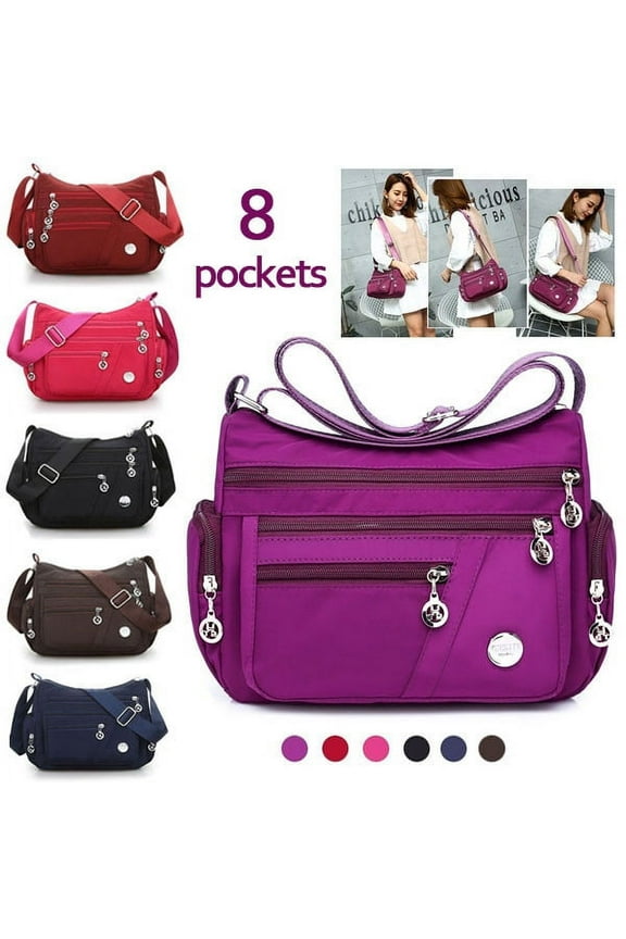 Women Multi Pockets Crossbody Bag Waterproof Nylon Single Shoulder Bag Travel Purses and Handbags