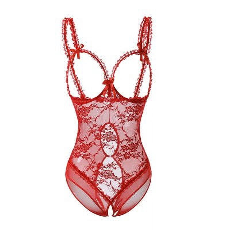 Large Size Sexy Flower Hollow Chest Mesh See-through Pajama Set